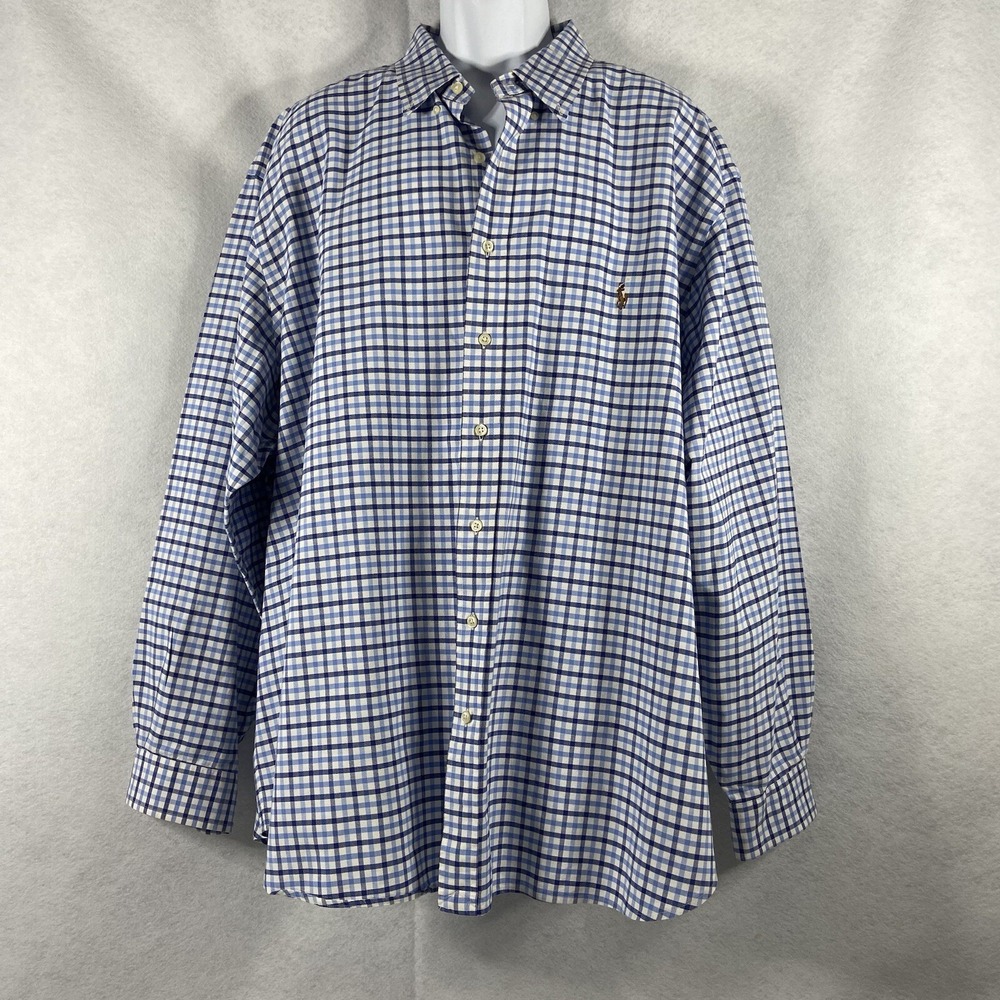 Polo Ralph Lauren Shirt Mens 3XB Blue White Button Up Long Sleeve Check